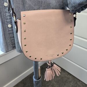VICTORIA'S SECRET BLUSH PINK SADDLE BAG CROSSBODY PURSE BOHO TASSEL STUDS WOMEN